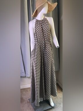 Diane Von Furstenberg SALLY SQUARE SHIFT Black and Cream Geometric Maxi Dress 👗